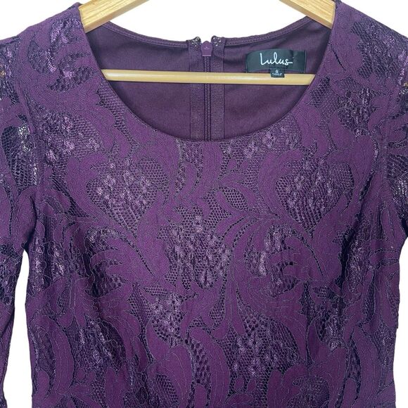 Lulus Mini Dress Size S All For You Dark Purple Lace Bodycon 3/4 Sleeve - Picture 2 of 10